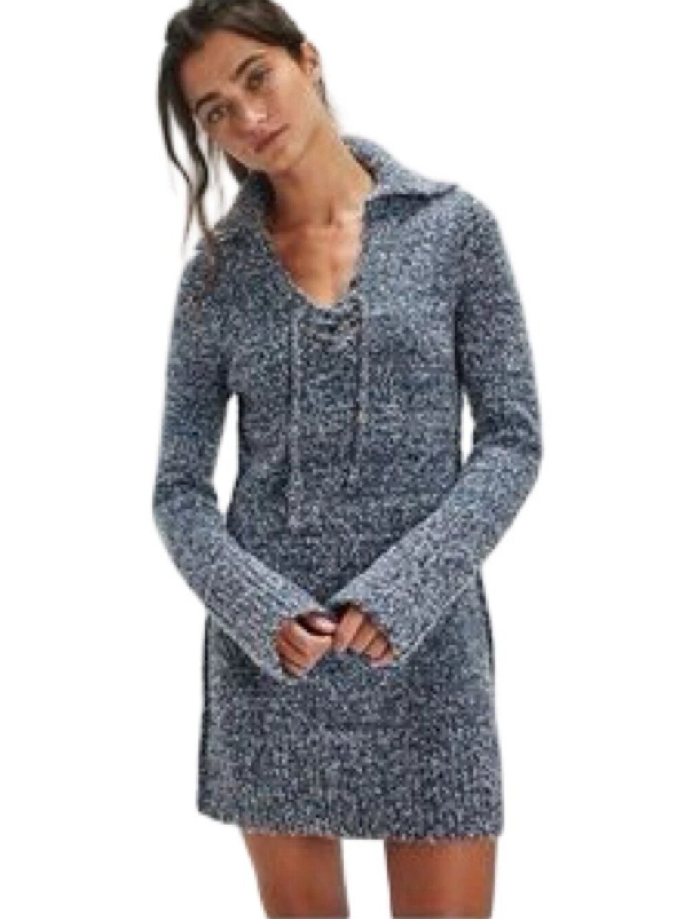 NWT Free People Milena Long Sleeve Knit Lace-Up Mini Sweater Dress Size M